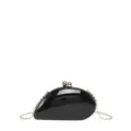 Schwarze glänzende mangoformige Hartschalen Abendtasche Clutch mit Goldkette für Damen. - Kettenriemen-Stil / Schwarz