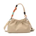 Sac à bandoulière plissé beige chic avec poignée tissée colorée, sac à main tendance pour femme - Kaki