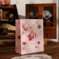 Pink rose butterfly gift bag, elegant paper tote for Valentine Day present and daily storage. - M / Pink