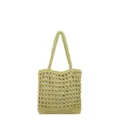 Green cotton knit hollow out shoulder handbag for casual beach holiday summer style. - Turmeric