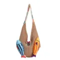 Bolso de hombro de ganchillo elegante con dijes de peces lindos, estilo boho de playa. - Caqui