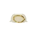 White evening clutch bag with statement gold curved metal handle and chain strap. - White