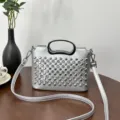 Bolso de hombro bandolera mujer con diamantes de imitación mango metálico elegante - Plateado