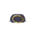 Luxury evening bag with gold sculptural handle, stylish blue clutch chain crossbody purse. - Blue