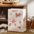 Bolsa de regalo rosa mariposa vintage de papel grueso bolsa para envolver regalos diarios. - L / Rosa