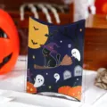 Halloween pillow candy gift paper box with cute black cat and pumpkin design, 145x114x33mm. - Style F
