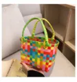 Colorful woven handbag for women, hand-crafted market tote bag for beach and daily leisure use. - Colorful Pink