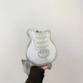 Creative guitar shaped crossbody bag in silver and white PU leather with wide strap. - Silver
