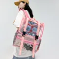 Transparent PVC clear backpack with pink straps large capacity casual student school bag - Pink