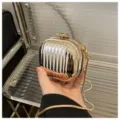 Dames mini acryl doos tas metalen verticale strepen ketting crossbody tasje nieuw - Verticaal Gestreept Stijl / Vierkant / Vierkant Goud