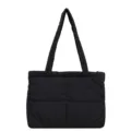 Black quilted puffer shoulder bag, stylish casual underarm tote for women autumn winter commute. - S / Black