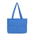 Blue quilted tote bag for women, stylish puffer shoulder bag, soft casual commute handbag. - S / Blue