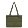 Army green quilted puffer shoulder bag, stylish autumn winter underarm tote for women. - Green