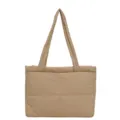 Stylish quilted puffer shoulder bag for women, chic khaki tote handbag for daily commute. - S / Khaki