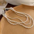 Elegant multi-strand pearl necklace French vintage style layered clavicle chain jewelry - 4# Necklace - White