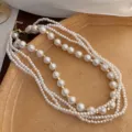 Multi-layer pearl necklace for women, elegant choker with gold beads, vintage French style. - 11# Necklace - White