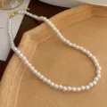 Vintage French style white pearl necklace with gold clasp, elegant short clavicle chain jewelry. - 9# Gold Necklaces with Small Pearls