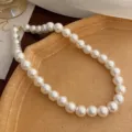 Pearl necklace white chunky choker retro French style elegant alloy gold clasp variant item - 10# Gold Necklace with Large Pearl