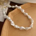 Baroque pearl necklace vintage French style elegant clavicle chain gold-tone jewelry for women - 6# Necklace - White - Irregular