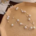French vintage double layer pearl necklace elegant gold chain clavicle jewelry for women - 19# Necklace - White Pearl