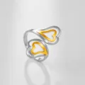 Anillo de corazón bicolor de acero inoxidable, joyería de moda plateada y dorada. - Estilo Corazón Bicolor