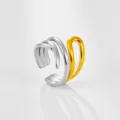 Anillo abierto multicapa de acero inoxidable bicolor, joyería de dedo geométrica moderna y elegante. - Estilo Multi Capa Bicolor