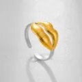 Anillo de labios bicolor en acero inoxidable diseño abierto ajustable moda retro joya - Estilo Labios 3D Bicolor