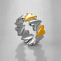 Anillo de corazón bicolor de acero inoxidable ajustable retro moda joyería detalle - Estilo Corazón Patchwork Bicolor
