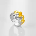 Anillo abierto ajustable de acero inoxidable bicolor, detalle moderno para joyería. - Estilo Textura Cadena Aerodinámica Bicolor