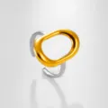 Anillo ajustable bicolor de acero inoxidable, joya geométrica abierta minimalista moderna. - Estilo Superficie Ovalada Geométrica Asimétrico Bicolor