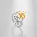 Anillo ajustable de flor bicolor en acero inoxidable estilo vintage elegante moda - Estilo Doble Flor Entrelazada Oro Plata Bicolor