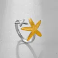 Anillo abierto de estrella de mar bicolor de acero inoxidable ajustable moda retro mujer - Estilo Doble Estrella de Mar Una Grande Una Pequeña Bicolor