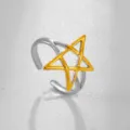 Anillo de estrella bicolor de acero inoxidable, anillo de pentagrama geométrico ajustable. - Estilo Pentagrama 3D Dorado