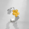 Anillo abierto floral bicolor de acero inoxidable joya retro versátil para mujer elegante. - Estilo Flores Múltiples Patchwork Bicolor