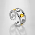 Anillo ajustable corazon bicolor de acero inoxidable, elegante joya retro muy versatil. - Estilo Anillos Corazón Doble Capa Bicolor