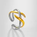 Anillo abierto bicolor de acero inoxidable, joya de moda minimalista y muy versátil. - Estilo 3D Cruzado Aerodinámico Bicolor