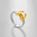 Anillo de cangrejo bicolor de acero inoxidable, anillo abierto ajustable de moda para mujeres. - Estilo Forma Cangrejo 3D Bicolor