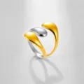 Anillo bicolor de acero inoxidable con diseño moderno y fluido de gota para mujeres. - Estilo Gota de Agua Patchwork Aerodinámico Bicolor