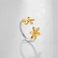 Anillo abierto floral de dos tonos de acero inoxidable accesorio de joyería retro moda - Estilo Doble Pequeña Flor Exquisito Bicolor