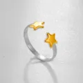 Anillo abierto bicolor de acero inoxidable con estrellas doradas, joya ajustable estilo. - Estilo Pentagrama Oro Doble Extremo Bicolor