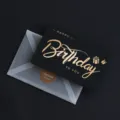 Schwarze Geburtstagskarte mit Goldfolie, mattem Umschlag und Siegelaufkleber fuer tolle Geschenke. - Alles Gute zum Geburtstag Geschenk / 50 Blatt