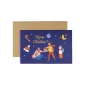 Süße Cartoon Weihnachtsgrußkarte mit Goldfolie, festliche Wunschkarte mit Umschlag. - Cartoon 1 - Blaues Geschenk
