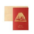 Rote Weihnachtsgrußkarte mit Goldfolie Berg und Hirsch Design, inklusive passendem Umschlag. - Elch / Rot