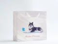 Minimalistische horizontale Papiertragetasche mit niedlichem Hundeillustration für Geschenke. - Alaskan Malamute / L