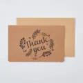 Vintage Kraftpapier Dankeskarte mit Umschlag, Braune Grußkarte für Business und Feste. - Thank you Kranz Stil (Mit Umschlag)