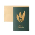 Perlmutt geprägte Gold-Stamping-Weihnachtsgrußkarte mit Kraftpapierumschlag für Feiertage. - Feder / Grün