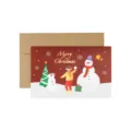 Niedliche Weihnachtskarte mit Umschlag, Cartoon-Schneemann und goldgeprägtem Design. - Cartoon 1 - Schneemann