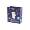 Niedliche Weihnachtstüte aus Papier mit süßem weißen Bären, perfekte Geschenkverpackung für Feste. - Blau-Mittel