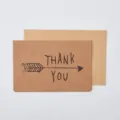 Vintage Kraftpapier Dankeschön Grußkarte mit passendem Umschlag für alle Anlässe. - THANK YOU Pfeil Stil (Mit Umschlag)