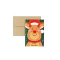 Weihnachtsgrußkarte mit süßem 3D Rentier Pompom Nasen Design und braunem Umschlag Set. - Hirsch